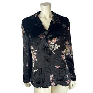 April Cornell Floral Velvet Blazer Size S Button Down Pocket Jacket Wearable Art